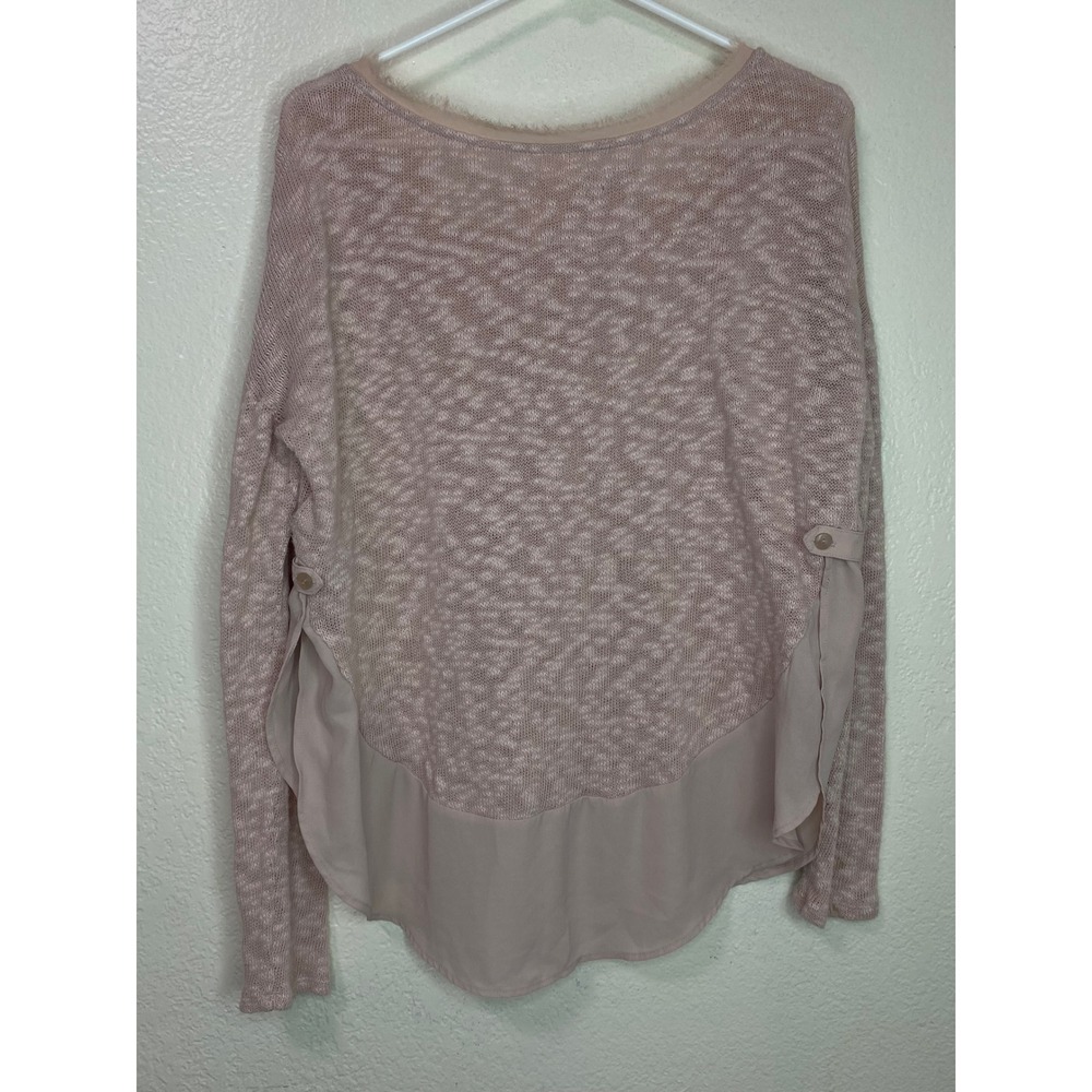Deletta Anthropologie Pink Mixed Media Chiffon Hem Knit Sweater Top Size M - Picture 7 of 8
